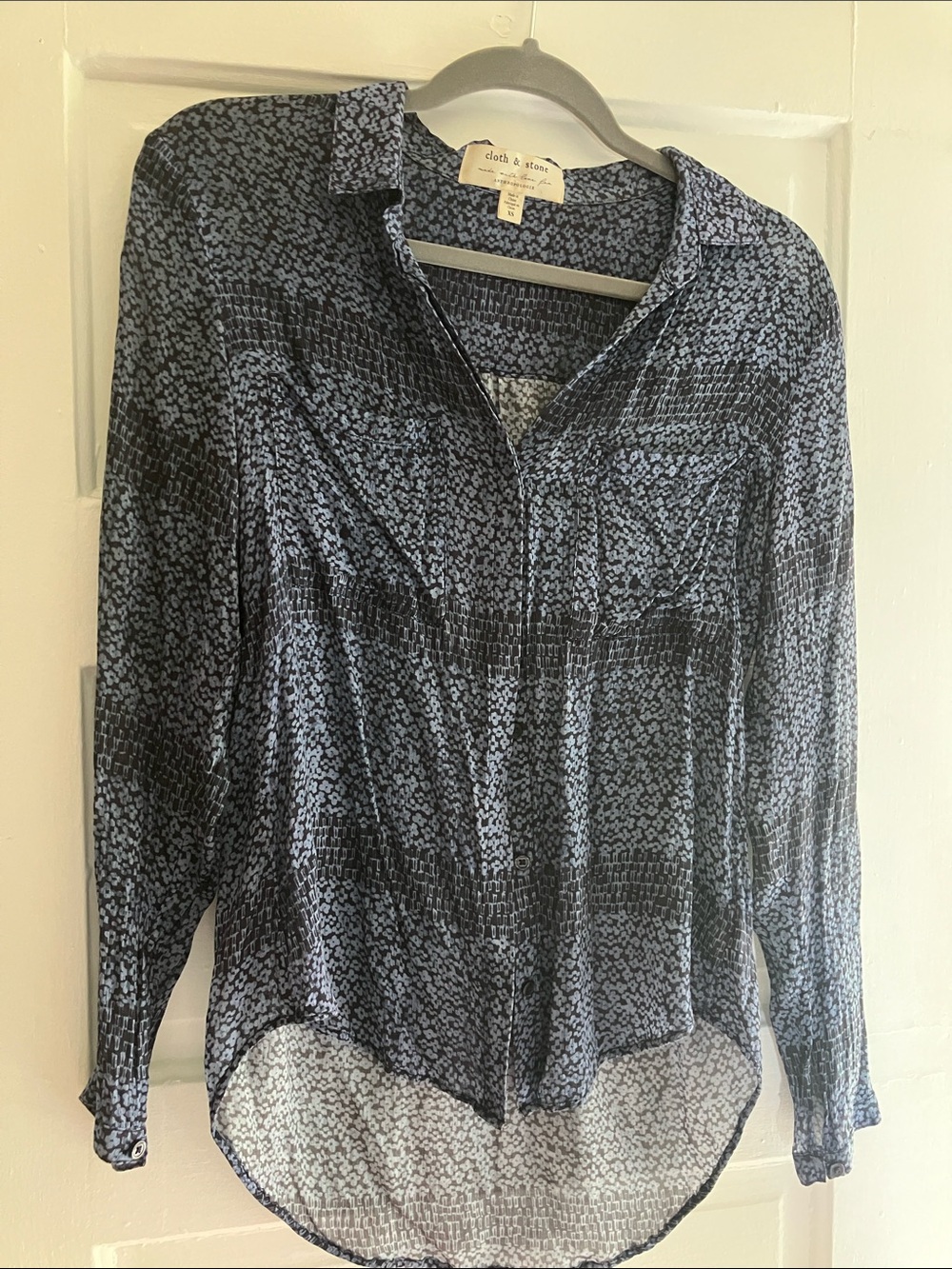 cloth & stone Blue Patterned Button Down Long sleeve- Anthropologie